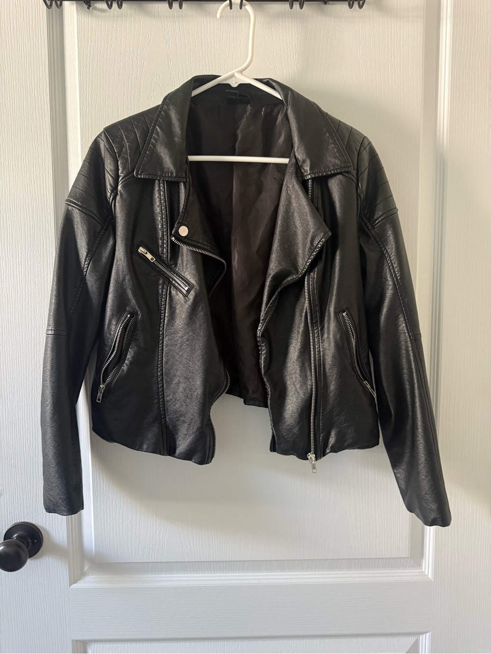 Black Women's Faux Leather Moto Jacket - Windsor